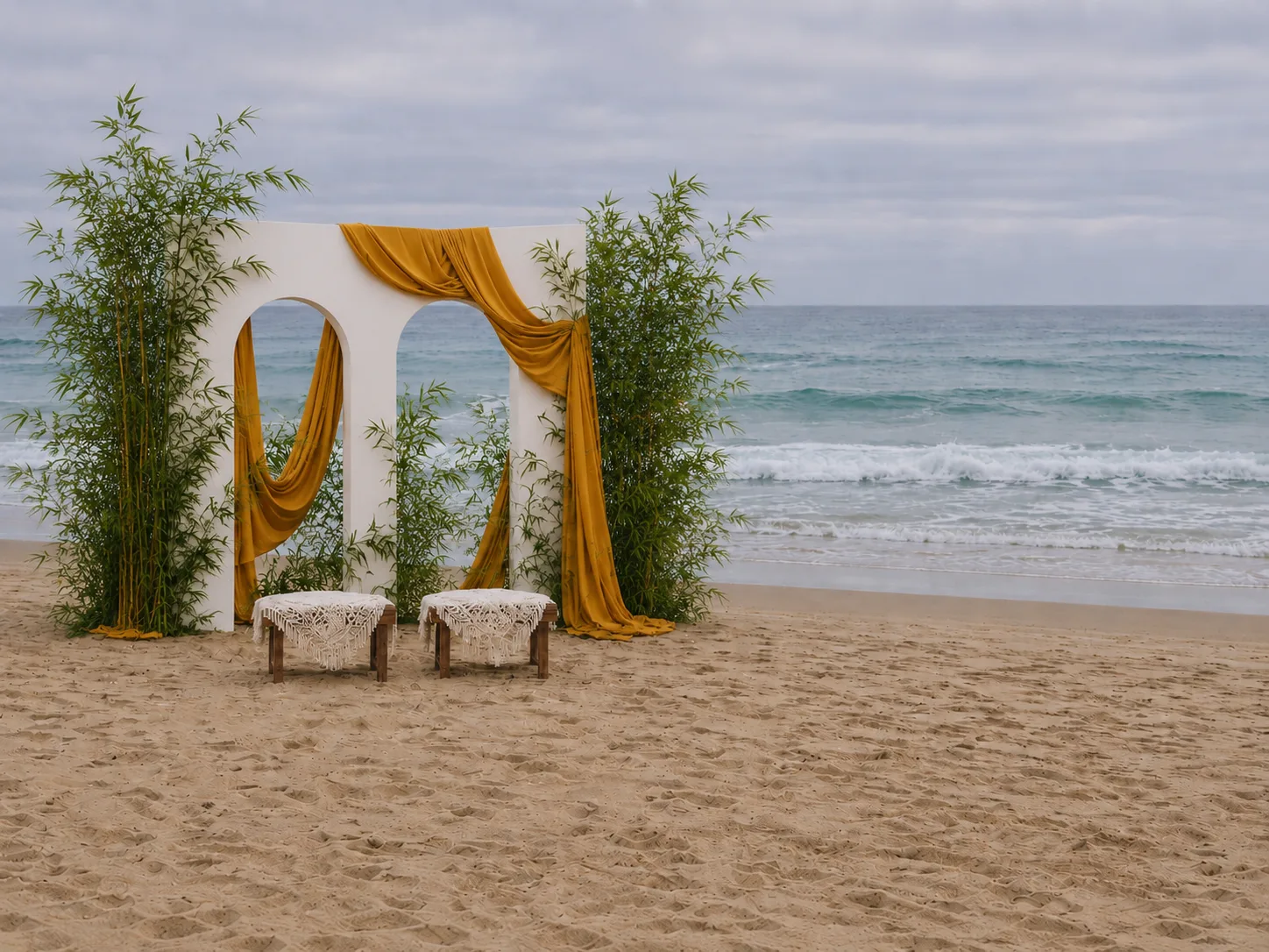 Floral and textile installation for a seaside celebration